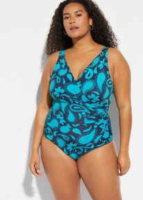 bonprix Kostium kąpielowy shape, lekki stopień modelowania sylwetki, z efektem założenia kopertowego, niebieski, 40