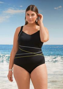 bonprix Kostium kąpielowy z lamówką, czarny, 48