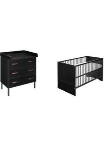 Schardt Babyzimmer , Schwarz , Holz, Holzwerkstoff , Buche , massiv , 3 Schubladen , DIN EN ISO 14001 , zum Juniorbett umbaubar, Aufbauanleitung im Karton, Lattenrost inklusive, Schlupfsprossen , Baby & Kindermöbel, Babyzimmer, Babyzimmer-serien