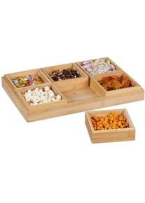 Relaxdays 7-Tlg.snackschalen-Set , Hellbraun , Holz , 47x5.5x32.5 cm , Tischkultur & Servieren