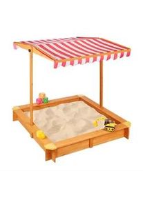 Relaxdays Sandkasten , Hellbraun , Holz, Textil , 117x117x117 cm , Outdoor Spielzeug, Sandkästen