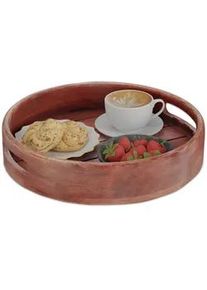 Relaxdays Tablett , Braun , Holz , Mangoholz , Rund , 36x7.5x36 cm , Tragegriff , Tischkultur & Servieren, Tabletts