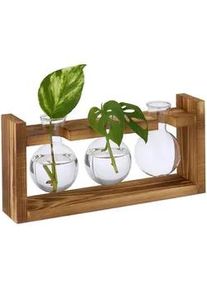 Relaxdays Reagenzglas-Vase , Multicolor , Glas, Holz , 13 cm , Dekoration, Vasen, Glasvasen