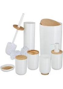 Relaxdays Badezimmer-Set 7-tlg. , Weiß , Kunststoff, Holz , 18x27x18 cm , Badaccessoires