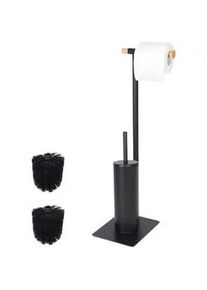 Relaxdays Wc-Garnitur , Schwarz , Metall, Holz, Kunststoff , Rechteckig , 18x67x21 cm , Badezimmer, WC Ausstattung, WC Bürstengarnituren