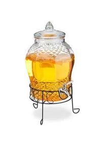 Relaxdays Getränkespender , Transparent , Glas, Metall , 8 L , Zapfhahn , Essen & Trinken, Barausstattung