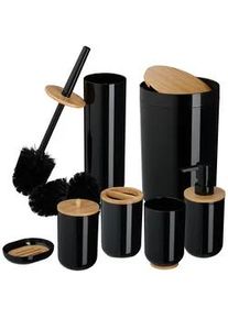 Relaxdays Badezimmer-Set 7-tlg. , Schwarz , Kunststoff, Holz , 18x27x18 cm , Badaccessoires