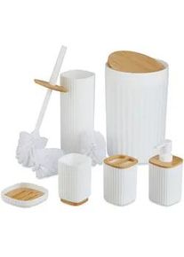 Relaxdays Badezimmer-Set 6-tlg. , Weiß , Kunststoff, Holz , 18x27x18 cm , Badaccessoires