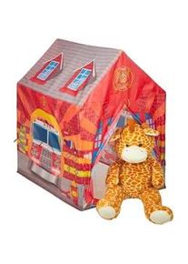 Relaxdays Feuerwehr Kinderzelt , Rot , Textil, Kunststoff , 71x103x94 cm , Outdoor Spielzeug, Spielhäuser