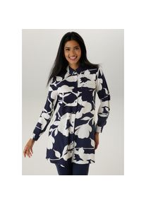 Aniston SELECTED , Longbluse mit attraktiver Musterung und krempelbaren Ärmeln , marine-weiß , 40 , 40 , Bluse in attaktiver Musterung