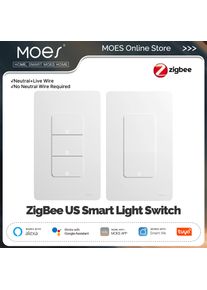 MOES Tuya ZigBee Smart Light Switch US Push Button Wall Switch Work With Alexa Google Home Neutral Wire/No Neutral Wire Required