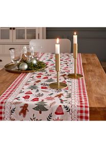 Bordløper med juleprint i økologisk bomull, hvit, størrelse 40x160 cm, bonprix