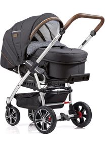Gesslein Kombi-Kinderwagen »F4 Air+, eloxiert/tabak, anthrazit/Sterne grau weiß« mit Tragetasche C2 Compact in grau