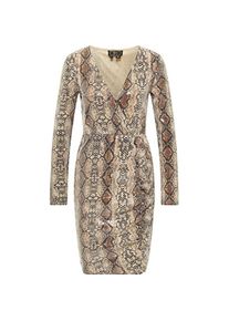 Paino, Damen, Kleider, Abendkleid mit Schlangenprint und Pailletten, Wickeloptik, V-Ausschnitt, Plisseerock, Beige, (L)