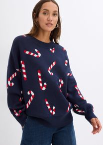 bonprix Női Finom kötésű pulóver kerek nyakkivágással, bő fazon, kék, 48/50