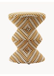 POLSPOTTEN Round Upholstered Side Table Zig Zag Yellow, Black, White Synthetic fibre, Metal, Fabric Ø 36 x H 46 cm