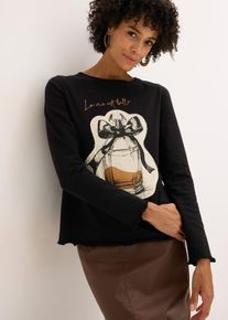 bonprix Női Hossz&uacute; ujj&uacute; p&oacute;l&oacute; elasztikus pamutb&oacute;l, fekete, 48/50