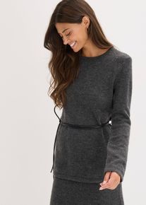 bonprix Női K&ouml;t&ouml;tt p&oacute;l&oacute; gyapj&uacute;val &eacute;s bőrut&aacute;nzatb&oacute;l k&eacute;sz&uuml;lt, megk&ouml;tős p&aacute;nttal, sz&uuml;rke, 48/50