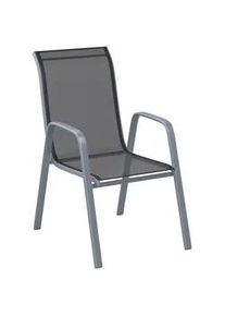 Ambia Garden Stapelstuhl , Schwarz, Silberfarben , Metall, Kunststoff, Textil , Flachrohr , 54x93x74 cm , stapelbar , Gartenmöbel, Gartensessel, Stapelsessel