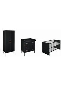 Schardt Babyzimmer , Schwarz , Holz, Holzwerkstoff , Buche , massiv , 2 Fächer , 3 Schubladen , DIN EN ISO 14001 , in verschiedenen Größen erhältlich,zum Juniorbett umbaubar, Aufbauanleitung im Karton, Lattenrost inklusive, Schlupfsprossen , Baby & Kindermöbel, Babyzimmer, Babyzimmer-serien