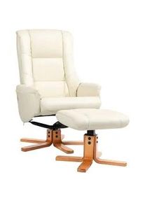 HOMCOM Relaxsessel mit Hocker, Fernsehsessel mit Liegefunktion, Wippfunktion, Schwarz , Creme , Kunststoff , Echtholz,Buche , Füllung: Schaumstoff,Schaumstoff , einzeln stellbar , 84x102x71 cm , Wohnzimmer, Sessel, Relaxliegen