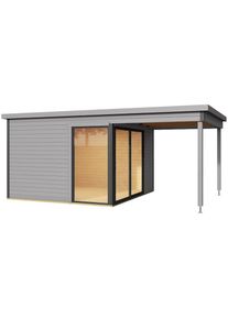 Lasita Maja, Gartenhaus &raquo;DOMEO 2 LICHTGRAU/ANTHRAZIT&laquo; mit Dachverl&auml;ngerung, Fundamentmass 2044+2956 x 3000, Lichtgrau, Lichtgrau, Holzwerkstoff, 