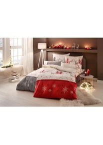 my home, Bettw&auml;sche &raquo;Venua in Gr. 135x200 oder 155x220 cm&laquo; 2 Stk. tlg. Winterbettw&auml;sche, Weihnachtsbettw&auml;sche, grau/beige, Biber, Obermaterial: 100% 