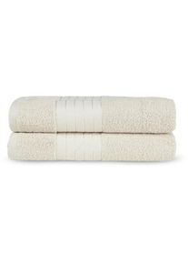 Emotion , Badetücher »Uni« Baumwolle, Walkfrottee, Bordüre, 500 GSM, Einfarbig, ohne Aufhängung , beige , Obermaterial: 100% Baumwolle , B/L: 70...
