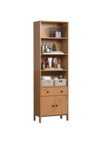 Welltime, Hochschrank &raquo;Kall&laquo; 1 Stk. tlg. Badezimmerschrank aus Kiefer-Massivholz - Ma&szlig;e (B/T/H) 60/33/188 cm, Honigfarben lackiert, Massivholz, 