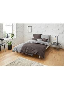 Bruno Banani , Wendebettwäsche »Merlin in Gr. 135x200 oder 155x220 cm« 2 tlg. Baumwollbettwäsche, Leinen-Look in Melange-Optik , anthrazit/hellgrau...