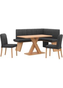 Home Affaire, Unisex, Eckbankgruppe &raquo;Nina&laquo; Set, 4er, 4 Stk. tlg. Sitzgruppe Esszimmer St&uuml;hle Tisch und Bank bequem gepolstert, Jet black + Dekor Eiche