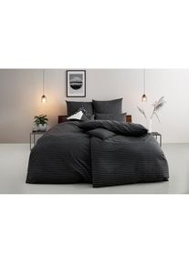 Bruno Banani, Bettw&auml;sche &raquo;Jassen&laquo; 2 Stk. tlg. moderne Bettw&auml;sche aus Baumwolle, Bettw&auml;sche mit Streifen-Design, schwarz-grau, Biber, Obermaterial: 100
