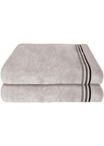 Schiesser , Duschtücher »Skyline Color aus 100 % Baumwolle mit eleganter Streifenbordüre« MADE IN GREEN by OEKO-TEX , Hellgrau , Obermaterial:...