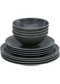 Creatable, Teller-Set &raquo;Orient Mandala&laquo; Speiseteller, Dessertteller und Schalen im Set, grau, Porzellan, 12 Stk., grau