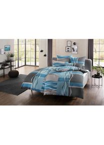 my home, Bettw&auml;sche &raquo;Kelian&laquo; 2 tlg. in verschiedenen Qualit&auml;ten, gemusterte Bettw&auml;sche, petrol/grau, Linon, Obermaterial: 100% Baumwolle, B/L: 135 cm 