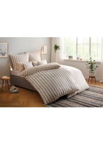 Andas, Wendebettw&auml;sche &raquo;Greta&laquo; 2 Stk. tlg. Bettw&auml;sche mit Streifen in verschiedenen Qualit&auml;ten, ab 135x200 cm, beige, Biber, Obermaterial: 100% 
