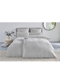 LeGer Home by Lena Gercke, Bettw&auml;sche &raquo;Linnea&laquo; 2 Stk. tlg. aus 100% Baumwolle, Streifendesign, hellgrau, Flanell, Obermaterial: 100% Baumwolle, B/L: 