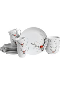Creatable, Kombiservice &raquo;Luna Hirsch&laquo; winterliches Hirsch-Motiv, Weiss, Porzellan, 16 Stk., Weiss