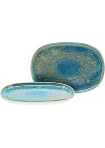 Creatable, Servierplatte &raquo;Yuki&laquo; reaktiv leuchtender Digitaldruck, jedes St&uuml;ck ein Unikat, oval, 33 cm, Mehrfarbig, Steinzeug, Mehrfarbig