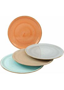 Creatable, Pizzateller &raquo;Essteller VINTAGE NATURE&laquo; Teller Set f&uuml;r 4 Personen, Porzellan, terrakotta/steinfarben/aquablau/schlamm, Porzellan, 30 cm, 