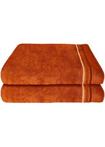 Schiesser , Duschtücher »Skyline Color aus 100 % Baumwolle mit eleganter Streifenbordüre« MADE IN GREEN by OEKO-TEX , Terrakotta , Obermaterial:...