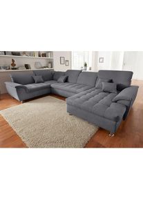DOMO collection, Wohnlandschaft &raquo;Franzi optional mit Bettfunktion, Bettkasten & Kopfteilverstellung&laquo; XXL-Sofa, Recamiere rechts, dunkelgrau, B/T: 352/