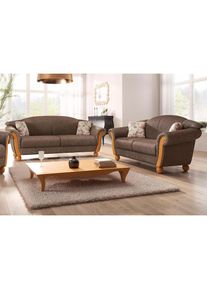 Home Affaire , Polstergarnitur »Milano, bequem durch Federkern, Landhaus Stil, geschwungene Armlehnen« 2 Stk. tlg. 2-Sitzer und 3-Sitzer , braun +