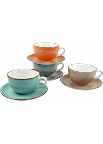 Creatable, Cappuccinotasse &raquo;Kaffeetasse VINTAGE NATURE&laquo; Tassen Set, 4 Tassen, 4 Untertassen, terra/steingrau/blau/schlamm, Porzellan, terra/steingrau/
