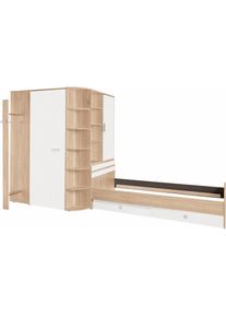 wimex, Jugendzimmer-Set &raquo;Joker Kleiderschrank mit Garderobe, Bett und Stauraumschubladen&laquo; Set, 4 Stk. tlg., eichefarben San Remo/wei&szlig;, eichefarben San