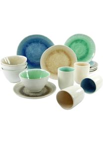 Creatable, Kombiservice &raquo;Aquarius&laquo; Spezialglasur, handwerklicher Look, Mehrfarbig, Steinzeug, 16 Stk., Mehrfarbig