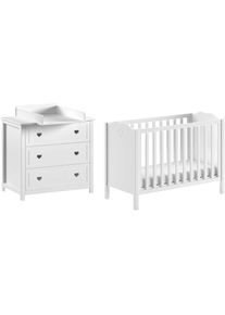 Vipack, Babyzimmer-Komplettset &raquo;Amori 3-tlg. mit Herz-Ornamenten, MDF/Massiv wei&szlig; lackiert&laquo; 3 Stk. tlg., wei&szlig;, wei&szlig;