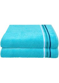 Schiesser , Duschtücher »Skyline Color aus 100 % Baumwolle mit eleganter Streifenbordüre« MADE IN GREEN by OEKO-TEX , Türkis , Obermaterial: 100%...