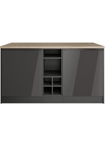 KOCHSTATION, K&uuml;cheninsel &raquo;KS-Virginia&laquo; Breite 153 cm, MDF-Fronten, Flaschenregal, K&uuml;che: grau + Front: grau Hochglanz + Korpus: grafitgrau + 