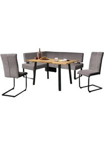 Home Affaire, Eckbankgruppe &raquo;Oliver&laquo; Set, 4-tlg, 4 Stk. tlg. Eckbank mit Wellenunterfederung im Sitz, Tisch Massiv Eiche, Volcanic + schwarz, FSC -